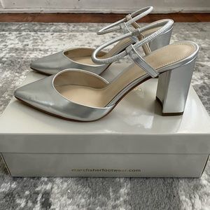 MARC FISHER Strappy Silver Pointed Toe Heels NWB